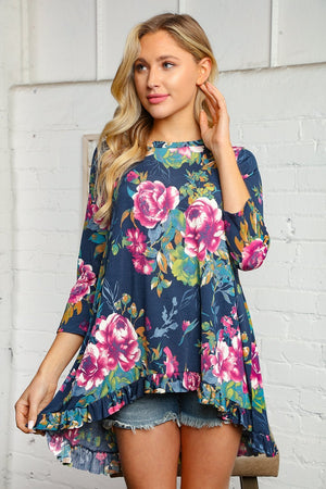 Ruffle Hem Floral Print Tunic Top