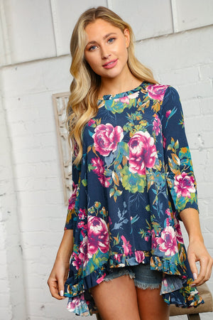 Ruffle Hem Floral Print Tunic Top