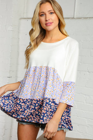 Cream and Lavender Floral Tiered Tunic