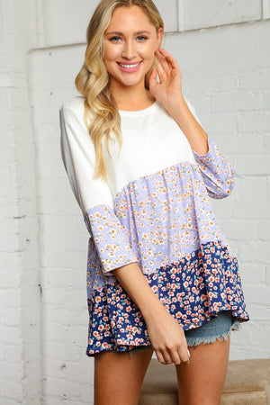 Cream and Lavender Floral Tiered Tunic