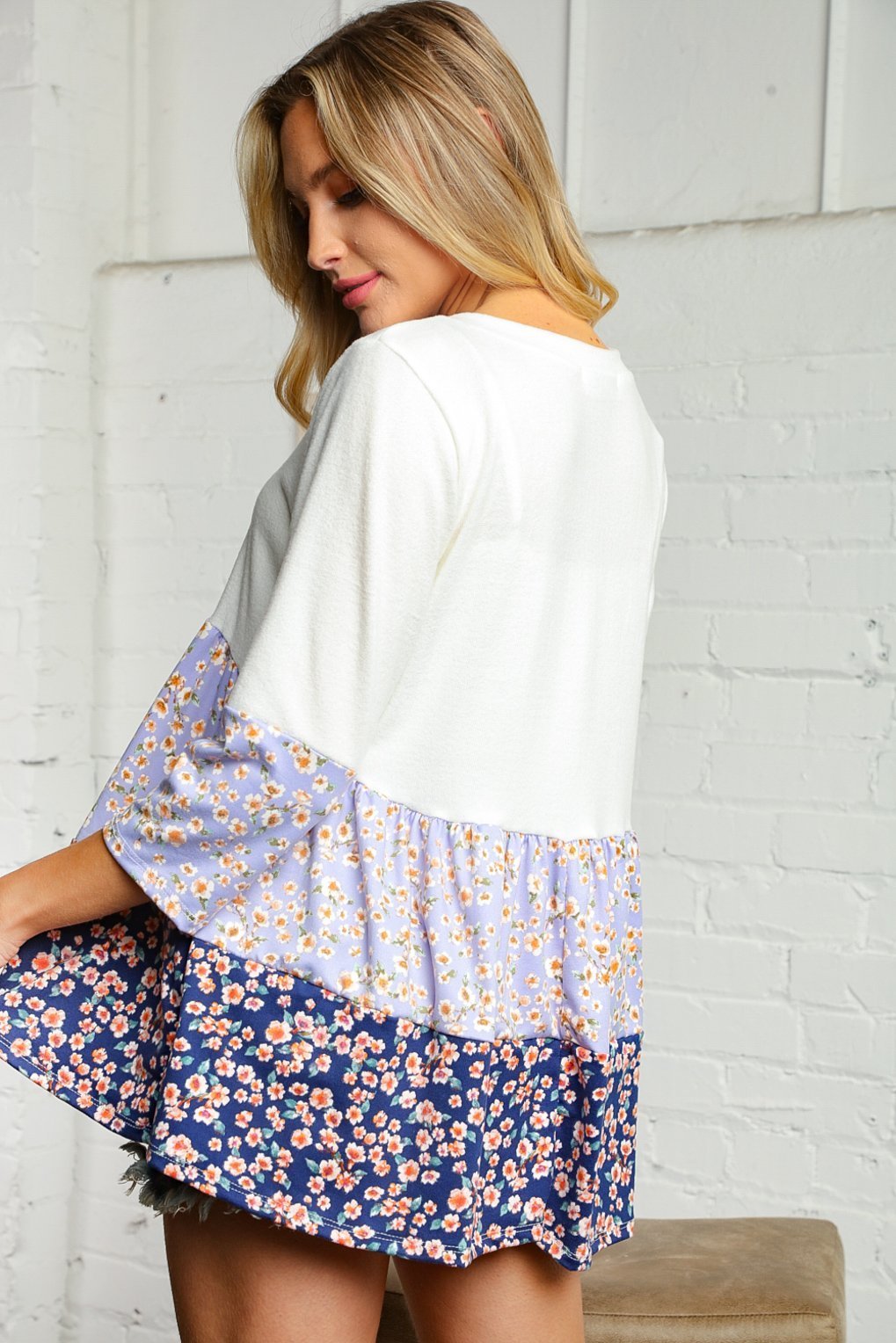 Cream and Lavender Floral Tiered Tunic