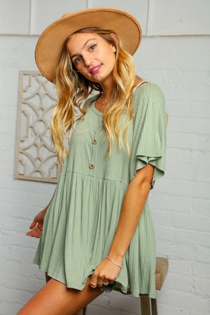 Rib Flutter Sleeve Button Down Top
