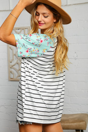 Floral Stripe Button Down Raglan Top