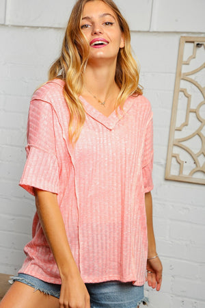Two Tone Rib Out Seam Slouchy Top