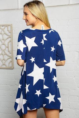 Navy Stars Asymmetric Hem Top