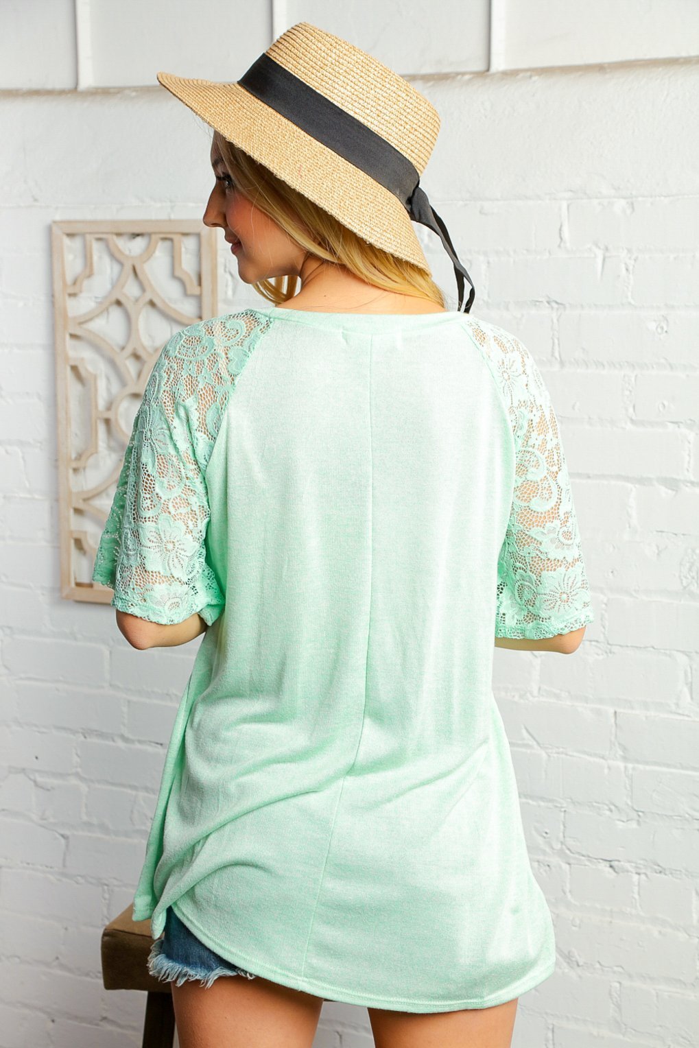 Mint Crochet Sleeve BabyDoll Blouse
