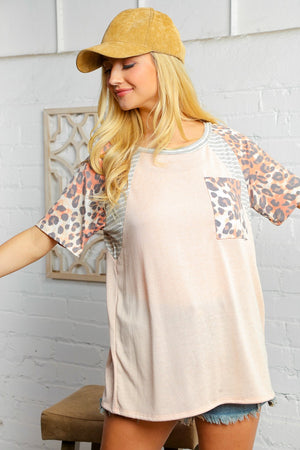 Blush Stripe Animal Raglan Design Blouse