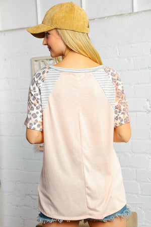 Blush Stripe Animal Raglan Design Blouse