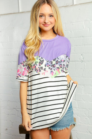 Lilac Animal Stripe Color Block Blouse