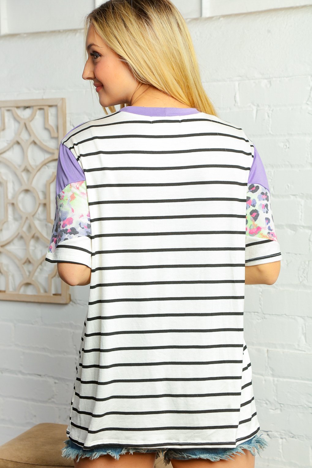 Lilac Animal Stripe Color Block Blouse