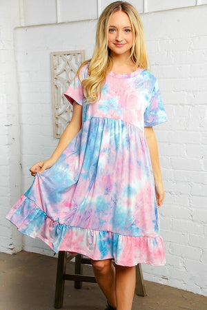 Tie Dye Tiered Pocketed Dress