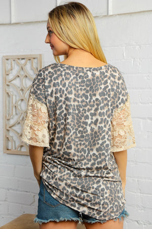 Leopard Print Ruffle Lace Sleeve Top