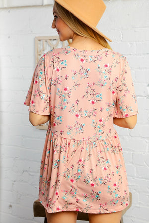Blush Floral Crochet Babydoll Blouse
