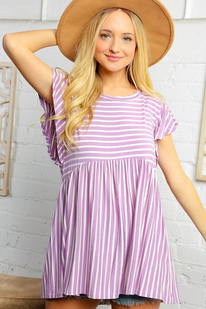 Stripe Ruffle Sleeve Babydoll Peplum Top