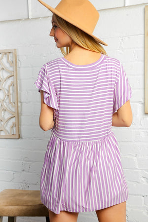 Stripe Ruffle Sleeve Babydoll Peplum Top