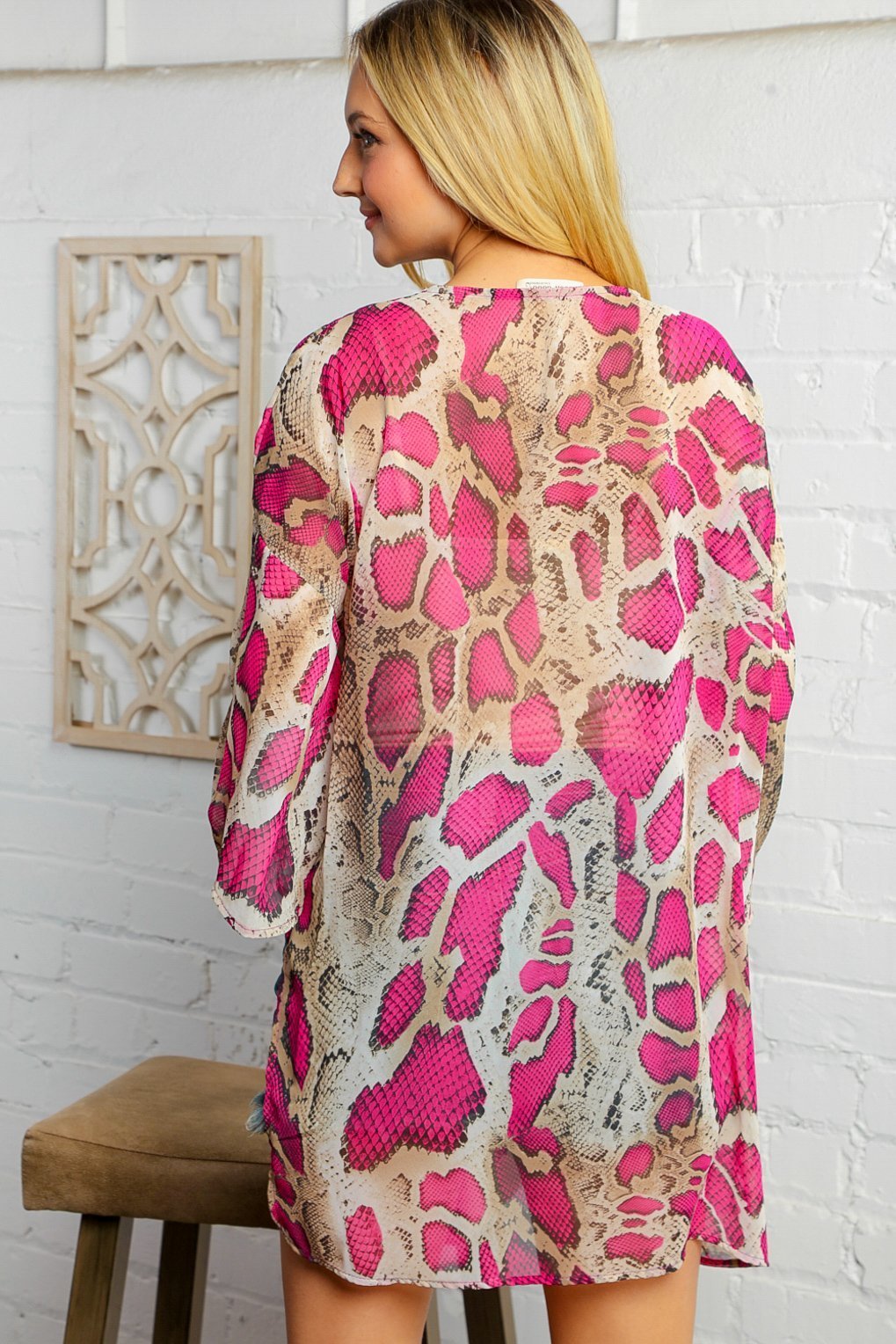 Pink Snake Print Kimono