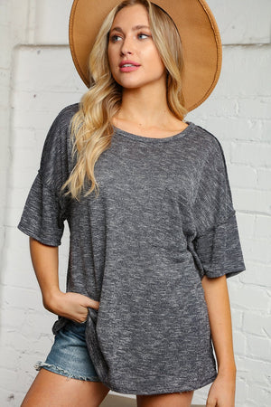 Silver Black Two Tone Slub Reverse Stitch Top