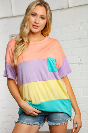 Multicolor Color Block Front Pocket Top