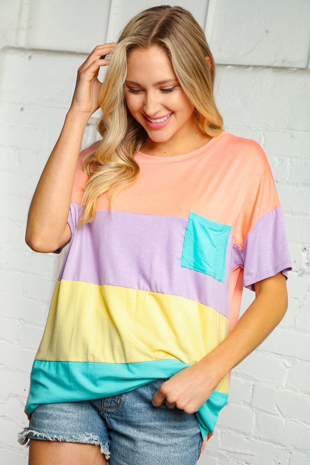 Multicolor Color Block Front Pocket Top