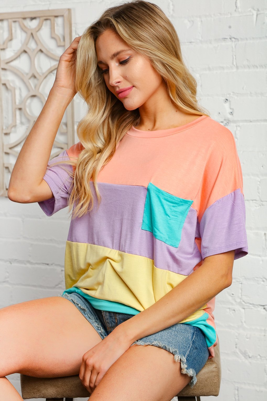 Multicolor Color Block Front Pocket Top