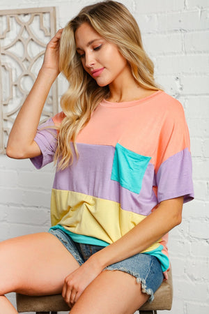 Multicolor Color Block Front Pocket Top