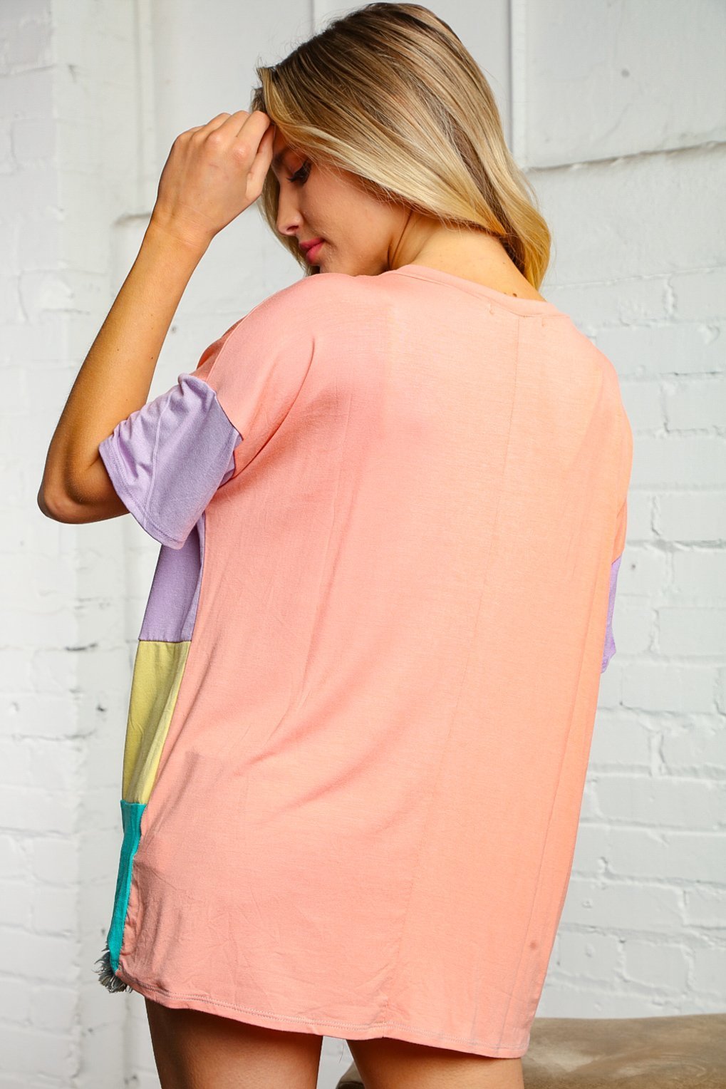 Multicolor Color Block Front Pocket Top