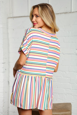 Multi Stripe Babydoll Peplum Knit Top