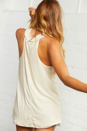 Cream Stitched Pin Stripe Out Seam V Neck Tank