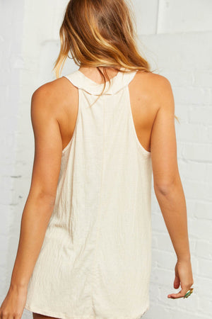 Cream Stitched Pin Stripe Out Seam V Neck Tank