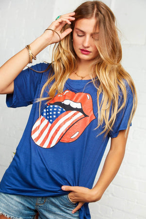 Navy Boat Neck Patriotic Graphic Tee