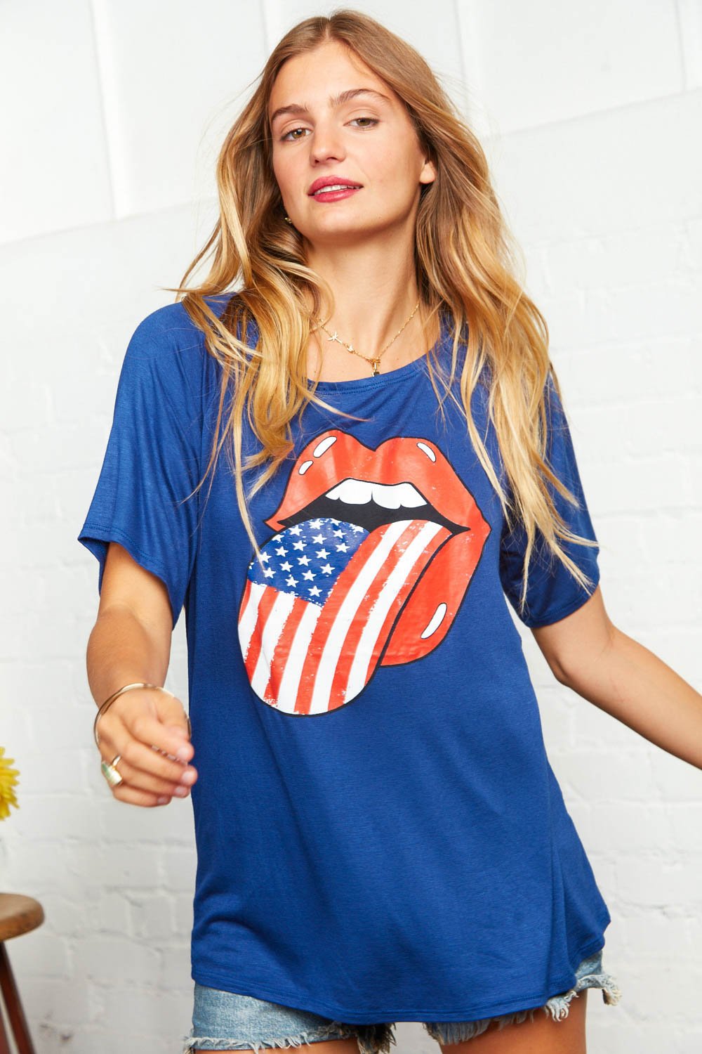 Navy Boat Neck Patriotic Graphic Tee