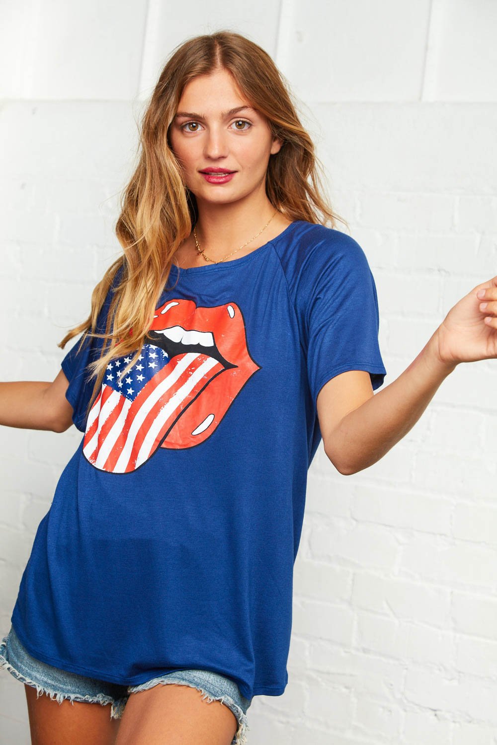 Navy Boat Neck Patriotic Graphic Tee