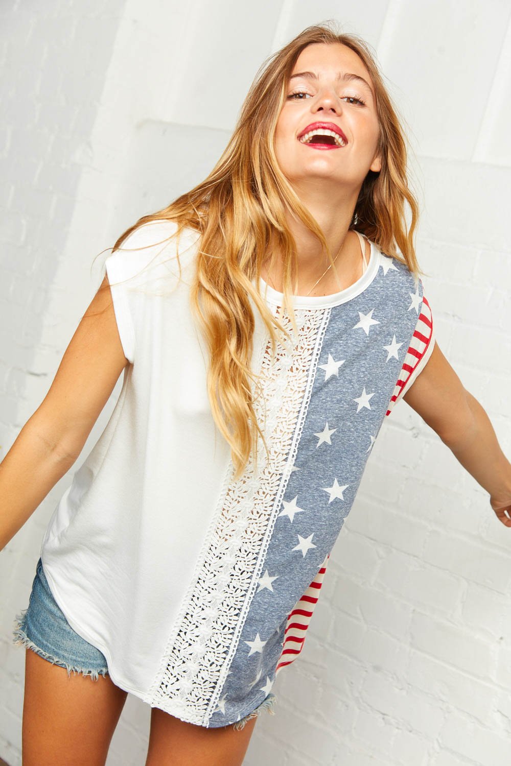 Stars and Stripes Crochet Color Block Top