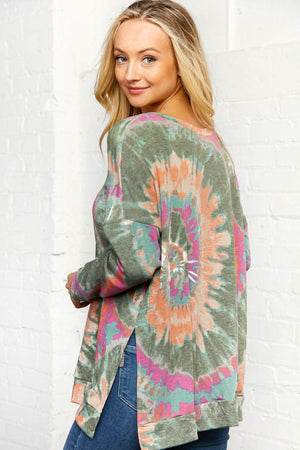 Tie Dye Geo Print Side Slit Tunic