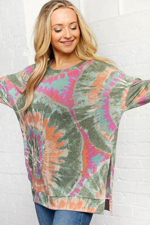 Tie Dye Geo Print Side Slit Tunic