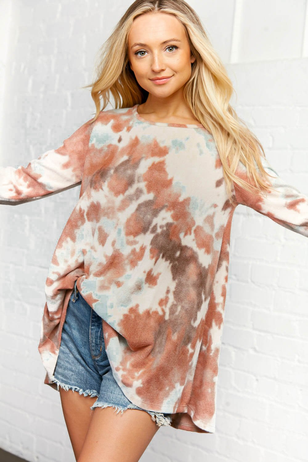 Tie Dye 3/4 Sleeve Hacci Sweater Tunic