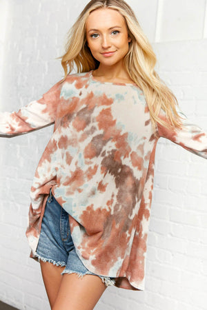 Tie Dye 3/4 Sleeve Hacci Sweater Tunic