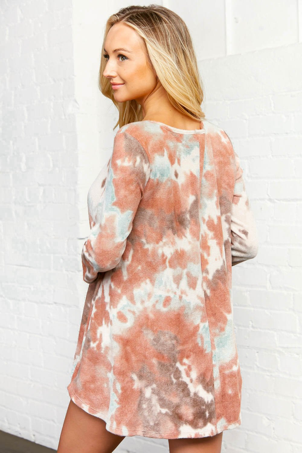 Tie Dye 3/4 Sleeve Hacci Sweater Tunic