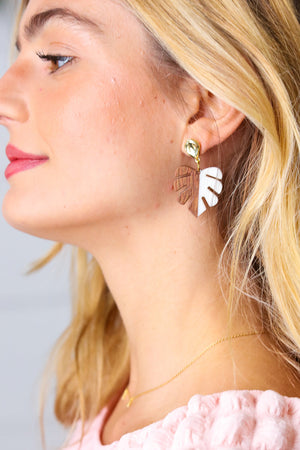 Bone & Wood Tropical Leaf Drop Earrings