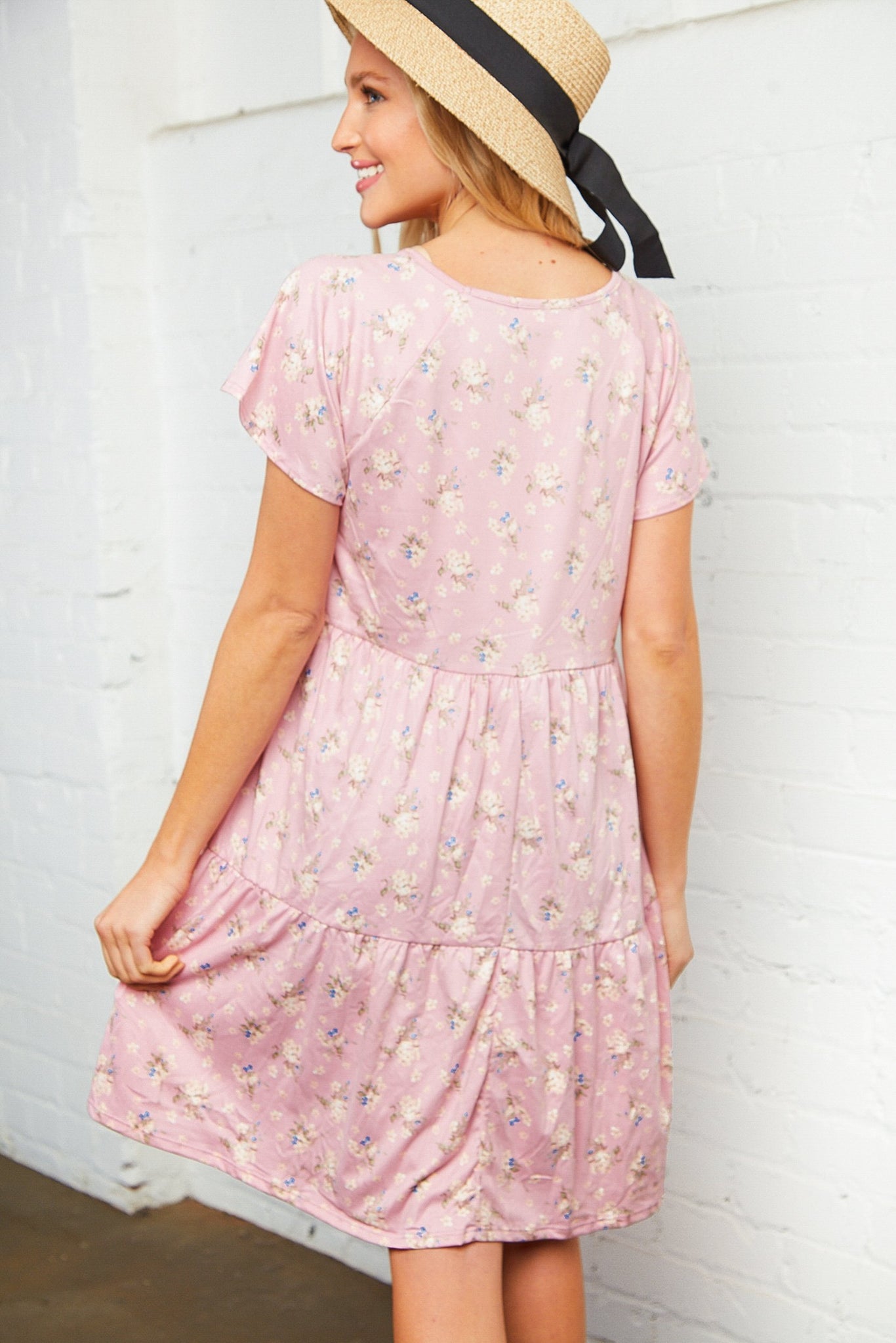 Blush Pink Floral Tiered Dress