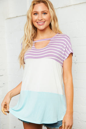 Stripe Color Block Keyhole Top