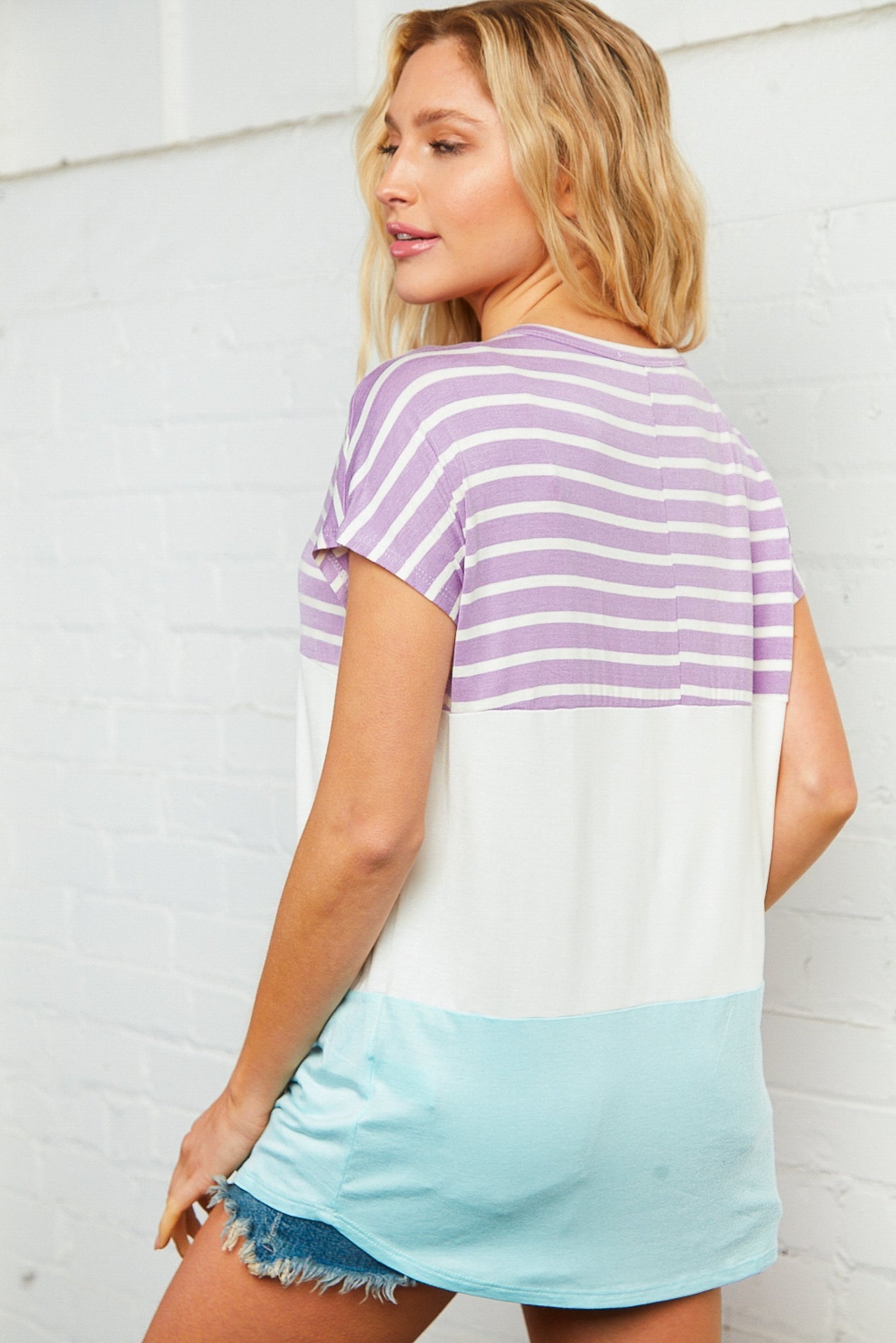 Stripe Color Block Keyhole Top