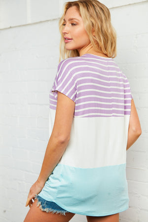 Stripe Color Block Keyhole Top