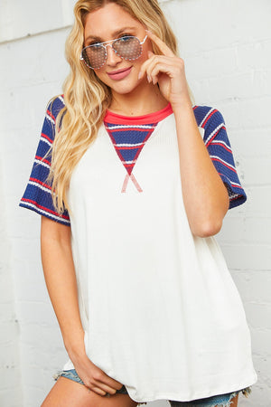 Patriotic Waffle Print Raglan Top