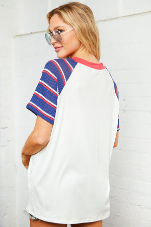 Patriotic Waffle Print Raglan Top