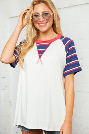 Patriotic Waffle Print Raglan Top