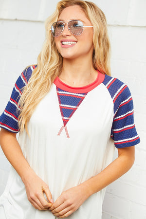 Patriotic Waffle Print Raglan Top