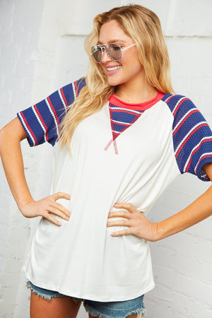 Patriotic Waffle Print Raglan Top