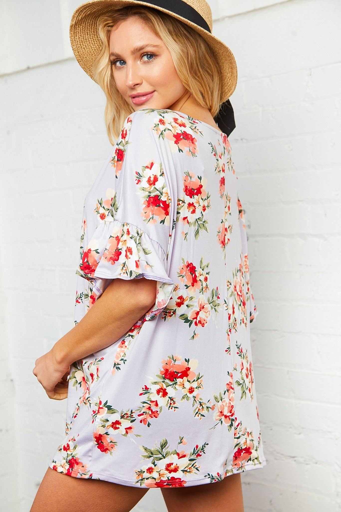 Floral Criss Cross Neck Knit Top