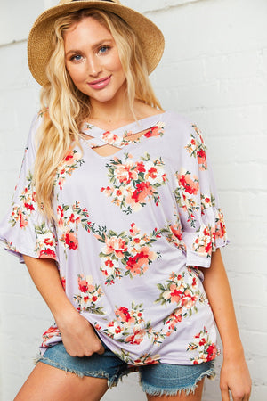 Floral Criss Cross Neck Knit Top